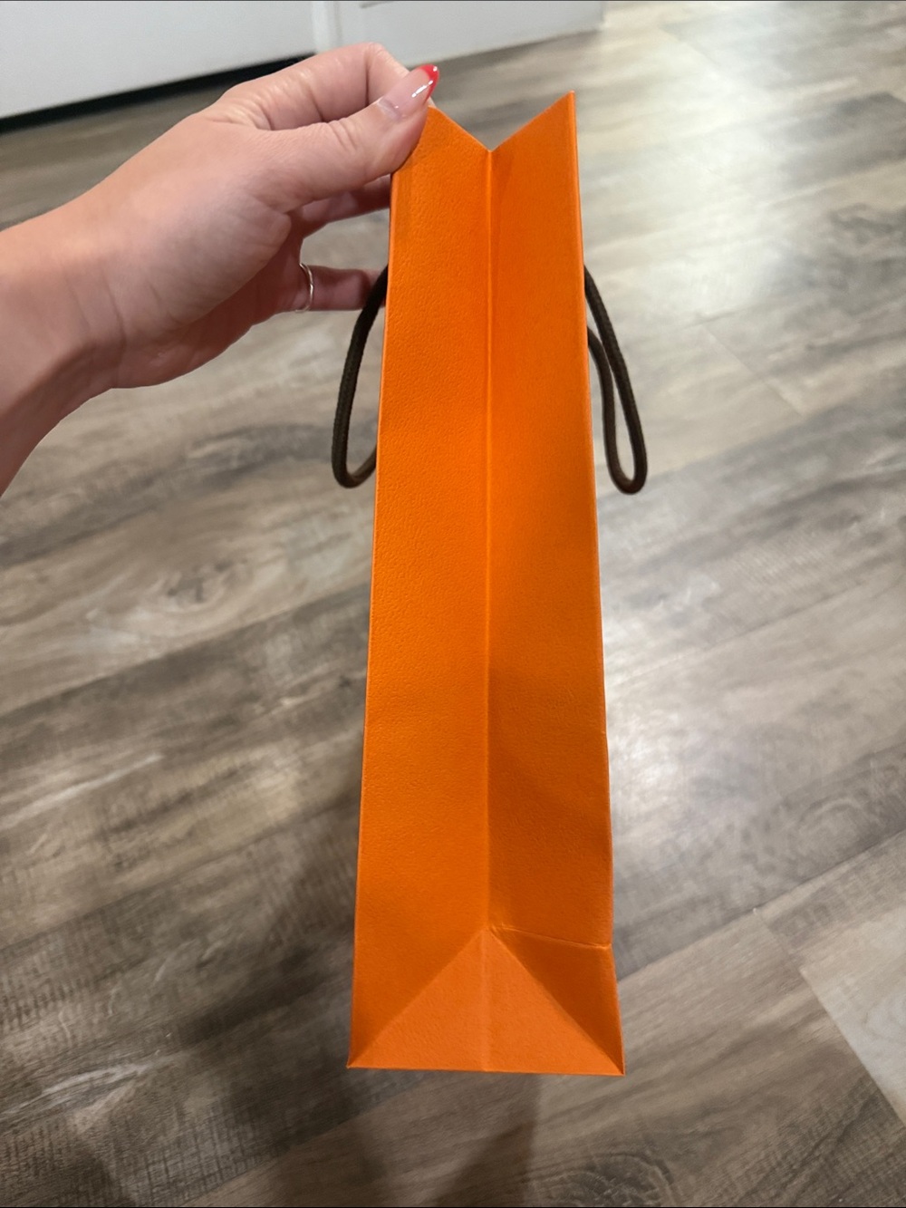 Hermes Orange Shopping Bag with Brown Cord Handle - Picture 6 of 7